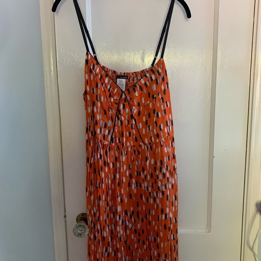 Orange Confetti Mini Slip Dress with Smocked Backing Sundress Y2K XL - Picture 4 of 8